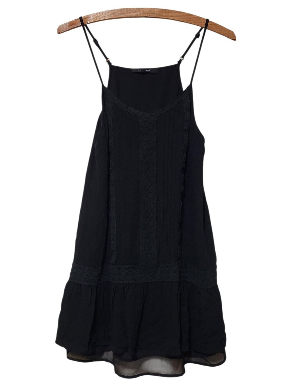 Olivaceous Black Romantic Lace-Trim Slip Dress Size Medium